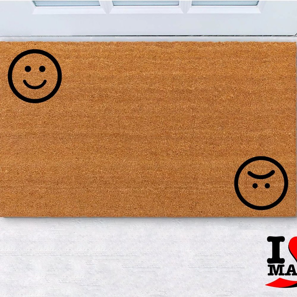 Smile and Sad Face doormat fast shipping, funny Entry Doormats, Housewarming